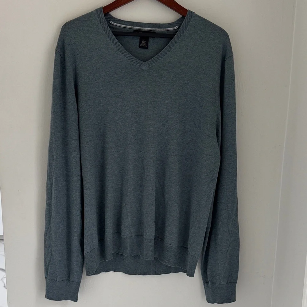 Banana Republic Sweater Mens Large Silk Cashmere V Neck Long Sleeve Gray Knit